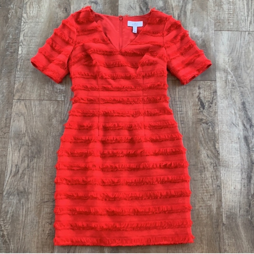 Belle Badgley Mischka Grace Dress with Fringe Detailing in Red Size 2 - Picture 4 of 7